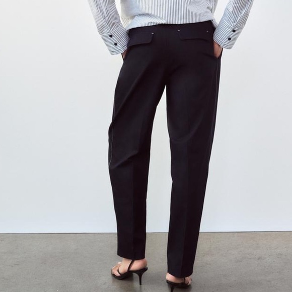 Zara Pants Contrasting Top Stitching Blue Chambray Womens small - Picture 2 of 10